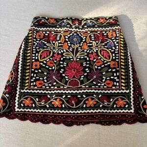Zara Floral Boho Embroidered Mini Skirt Black M | Festival